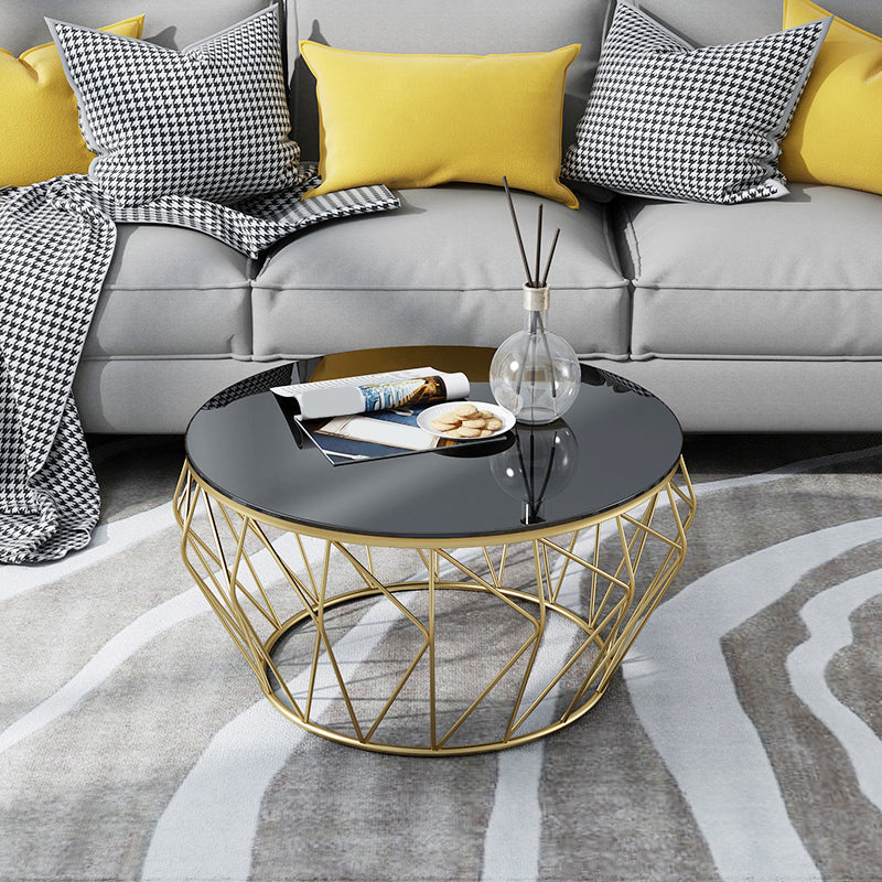 Frame Modern Simple Cocktail Table Round Glass Top Coffee Table - 17.72" H
