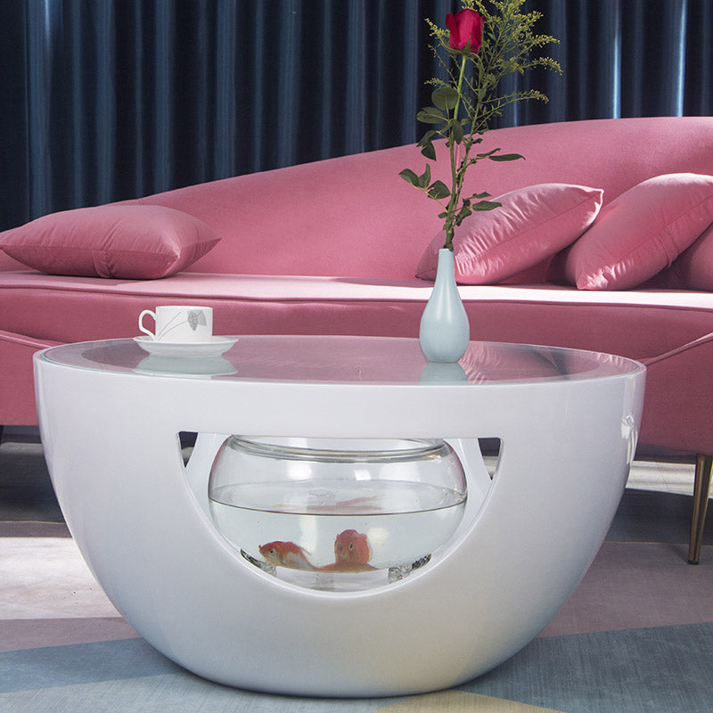 Round Glass Coffee Table Modern Simple Shelf Included Cocktail Table - Dia 32.28"