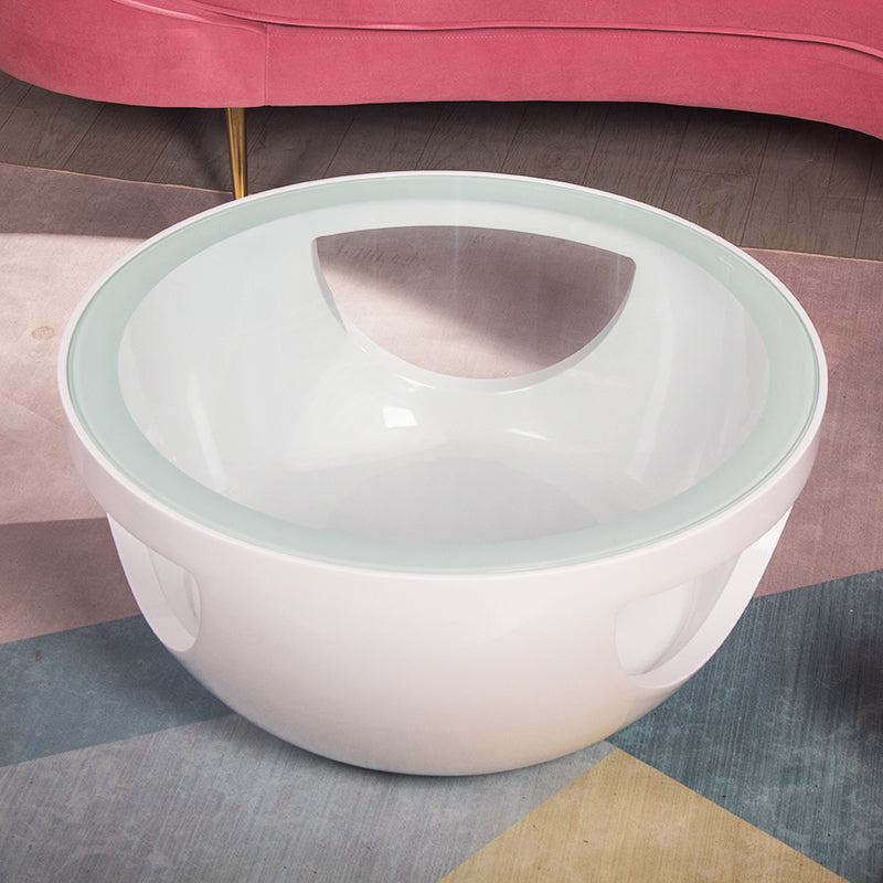 Round Glass Coffee Table Modern Simple Shelf Included Cocktail Table - Dia 32.28"