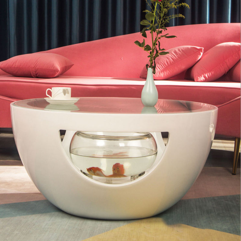 Round Glass Coffee Table Modern Simple Shelf Included Cocktail Table - Dia 32.28"