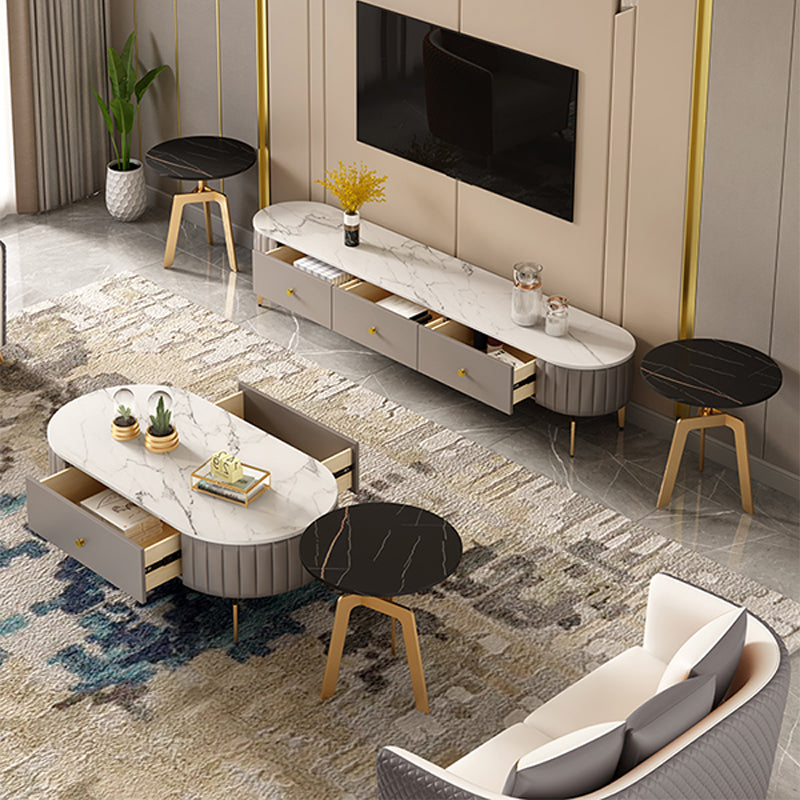 4 Legs Metal Coffee Table Draw included Oval Single Cocktail Table