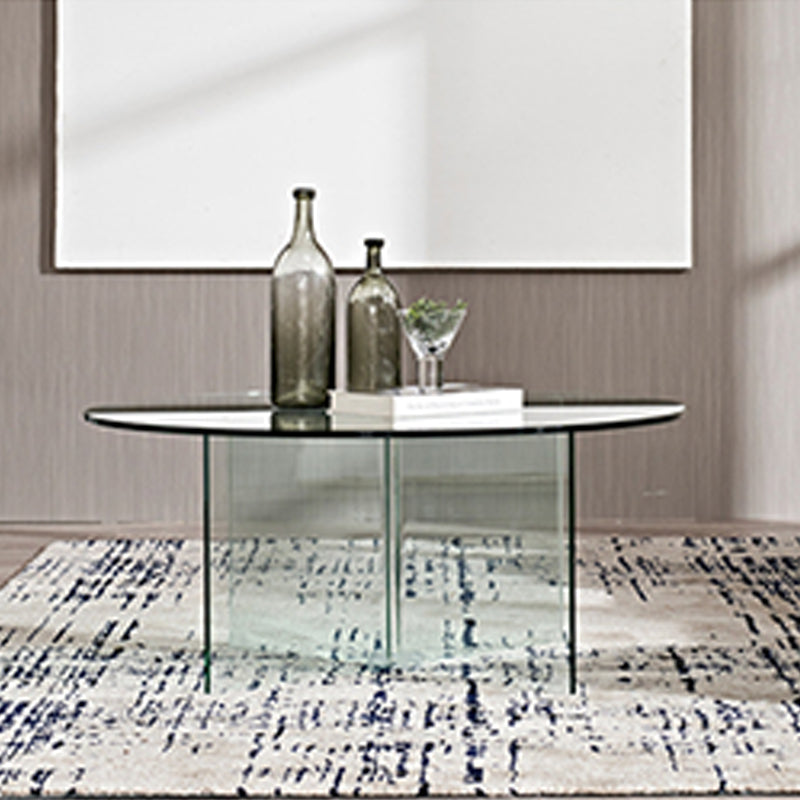 Round Clear Glass Coffee Table Dia 39.37-In 1 Single Cocktail Table