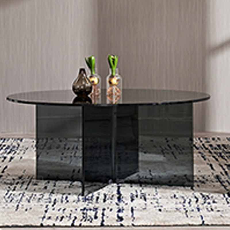 Round Clear Glass Coffee Table Dia 39.37-In 1 Single Cocktail Table