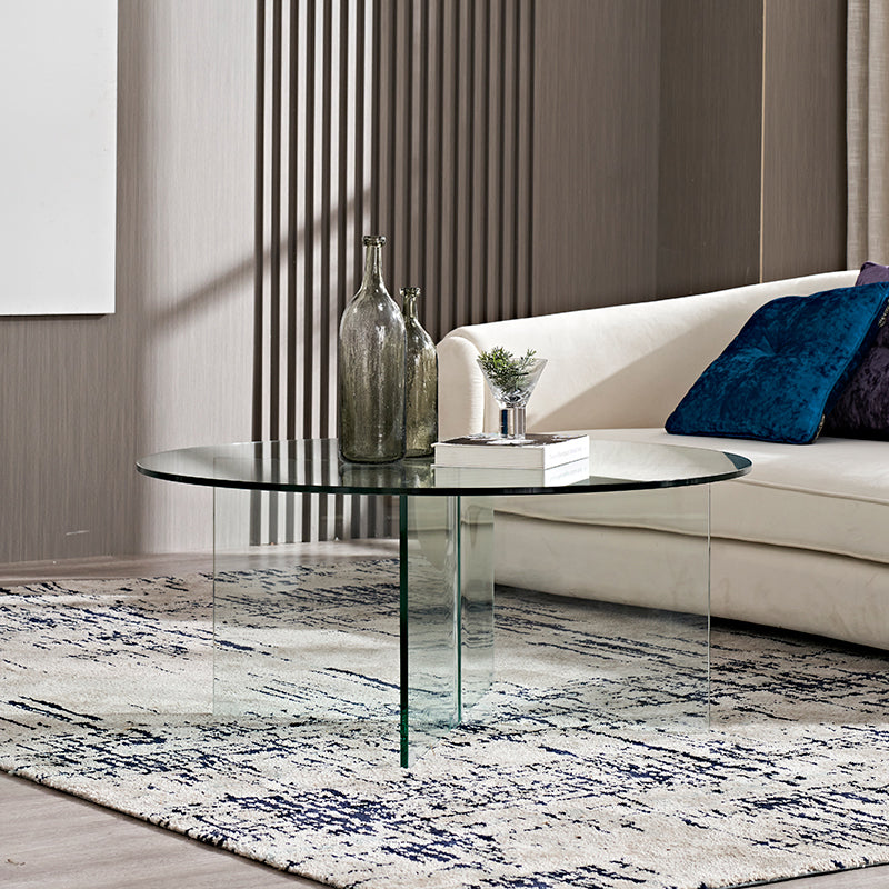Round Clear Glass Coffee Table Dia 39.37-In 1 Single Cocktail Table