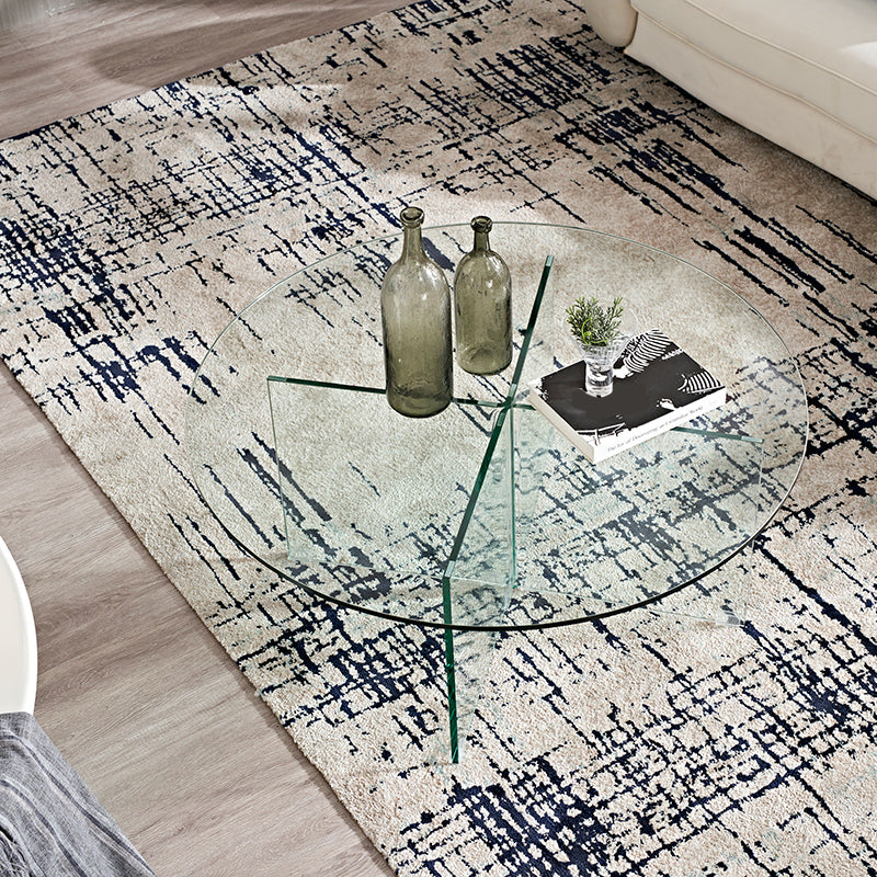 Round Clear Glass Coffee Table Dia 39.37-In 1 Single Cocktail Table