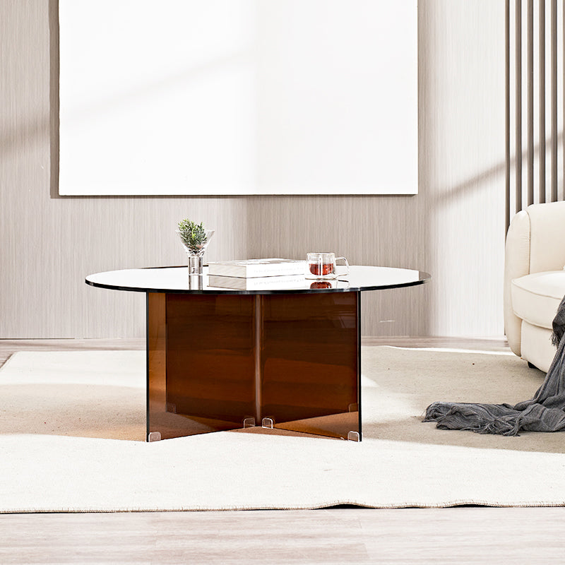 Round Clear Glass Coffee Table Dia 39.37-In 1 Single Cocktail Table