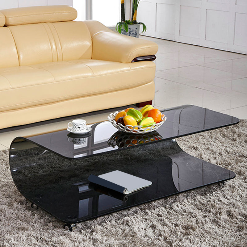 Contemporary Glass Shelf Included Coffee Cocktail Table with Casters