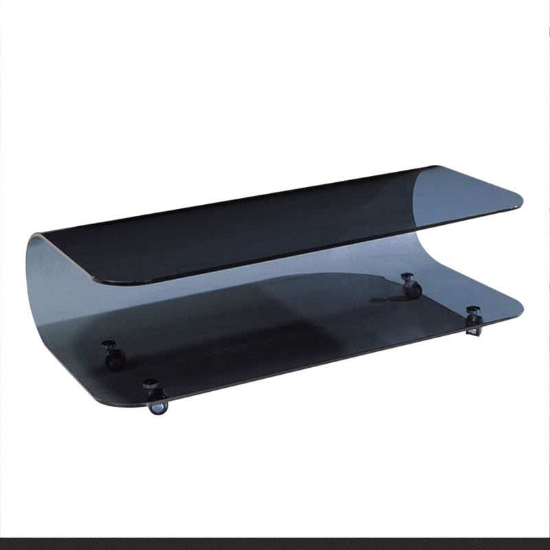 Contemporary Glass Shelf Included Coffee Cocktail Table with Casters