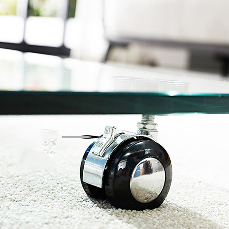 Contemporary Glass Shelf Included Coffee Cocktail Table with Casters