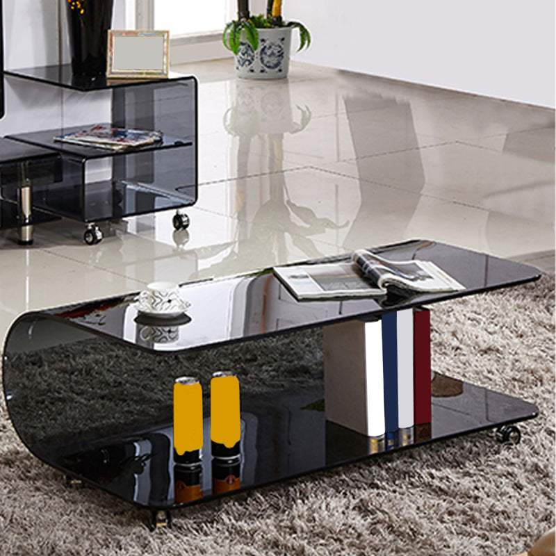 Contemporary Glass Shelf Included Coffee Cocktail Table with Casters