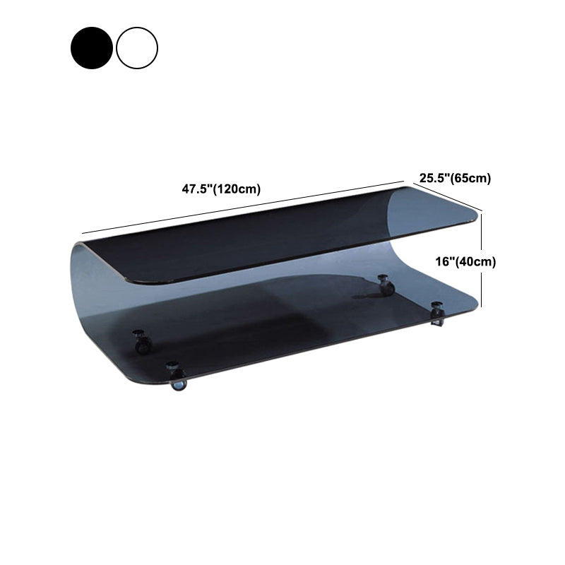 Contemporary Glass Shelf Included Coffee Cocktail Table with Casters