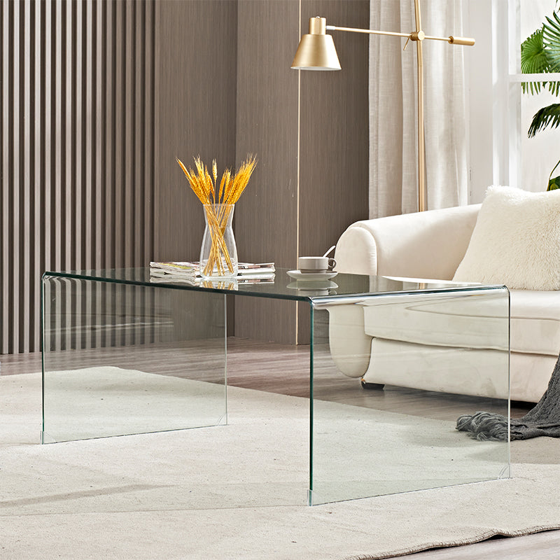 Modern Clear Glass Coffee Table 19.69"h Minimalist Cocktail Table