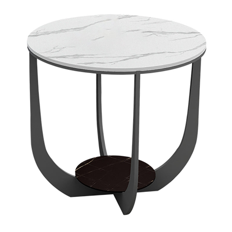 Modern Round Coffee Table Stone Cross Legs Coffee Table with Storage