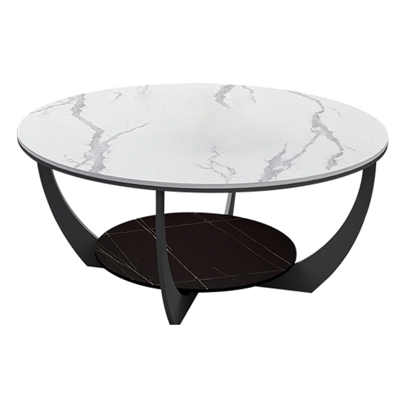 Modern Round Coffee Table Stone Cross Legs Coffee Table with Storage