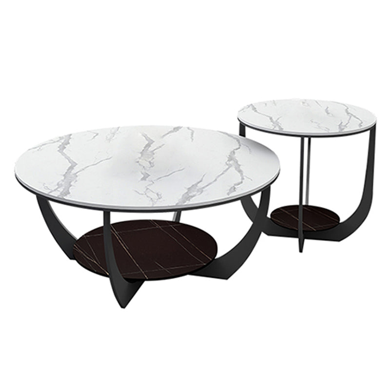 Modern Round Coffee Table Stone Cross Legs Coffee Table with Storage