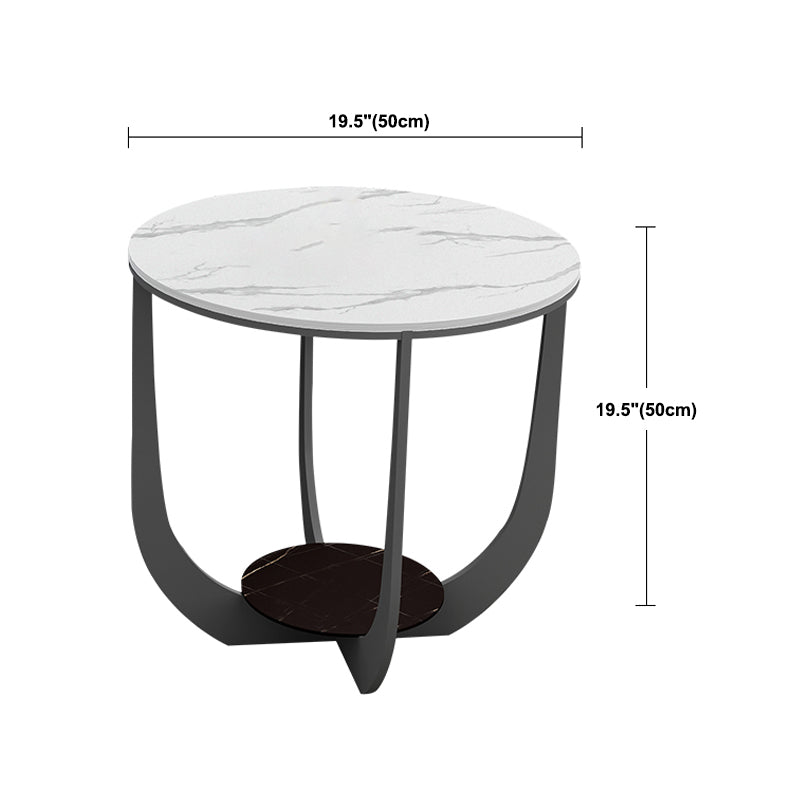 Modern Round Coffee Table Stone Cross Legs Coffee Table with Storage