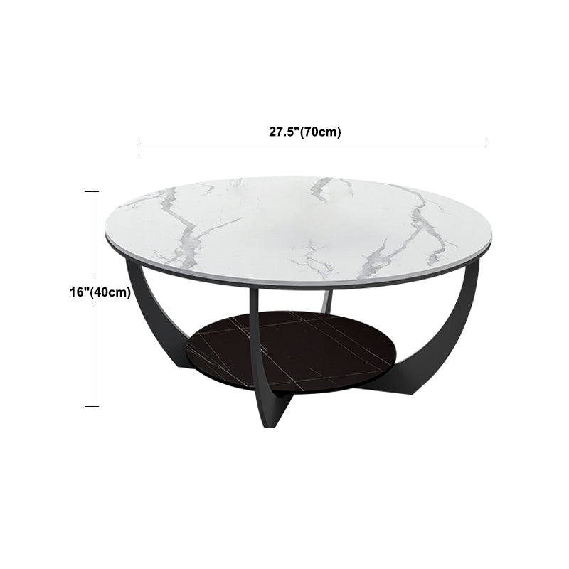 Modern Round Coffee Table Stone Cross Legs Coffee Table with Storage
