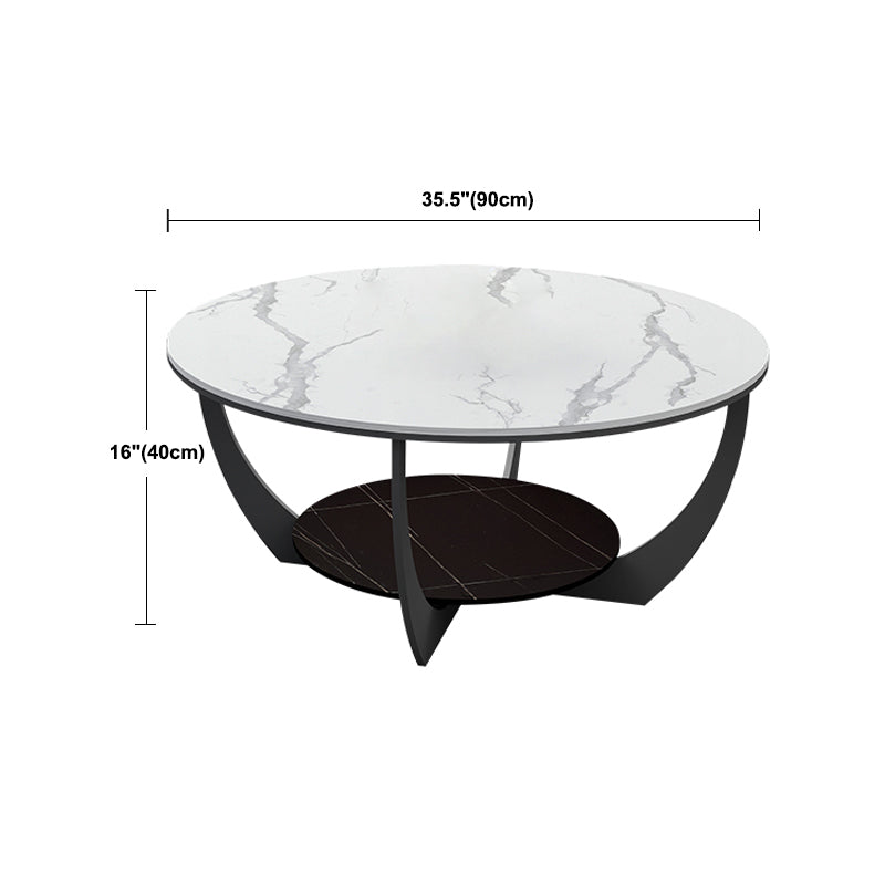Modern Round Coffee Table Stone Cross Legs Coffee Table with Storage