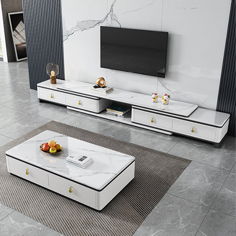 Stone Rectangular Coffee Table with Drawers 15.75" H 1 Single Cocktail Table