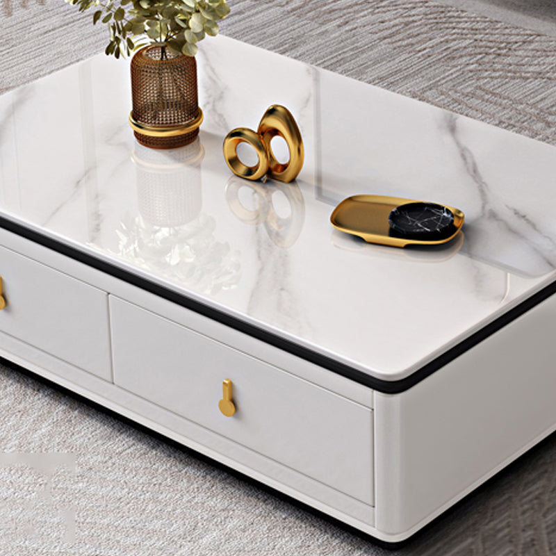 Stone Rectangular Coffee Table with Drawers 15.75" H 1 Single Cocktail Table