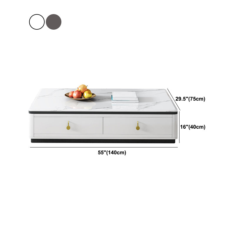 Stone Rectangular Coffee Table with Drawers 15.75" H 1 Single Cocktail Table