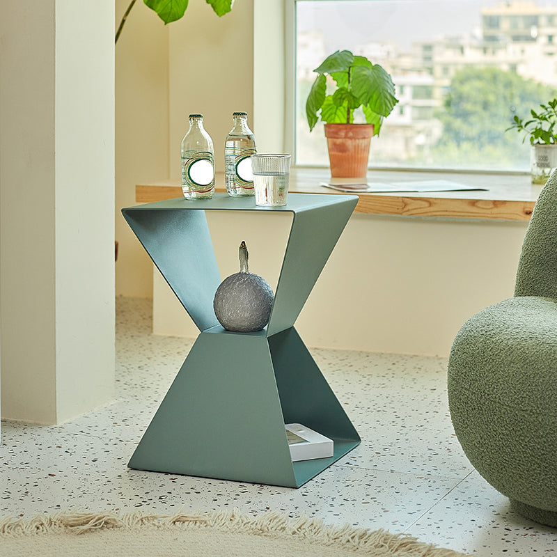 Rectangle Steel Top Side Table 19.68" Tall Abstract Base End Table with Shelves