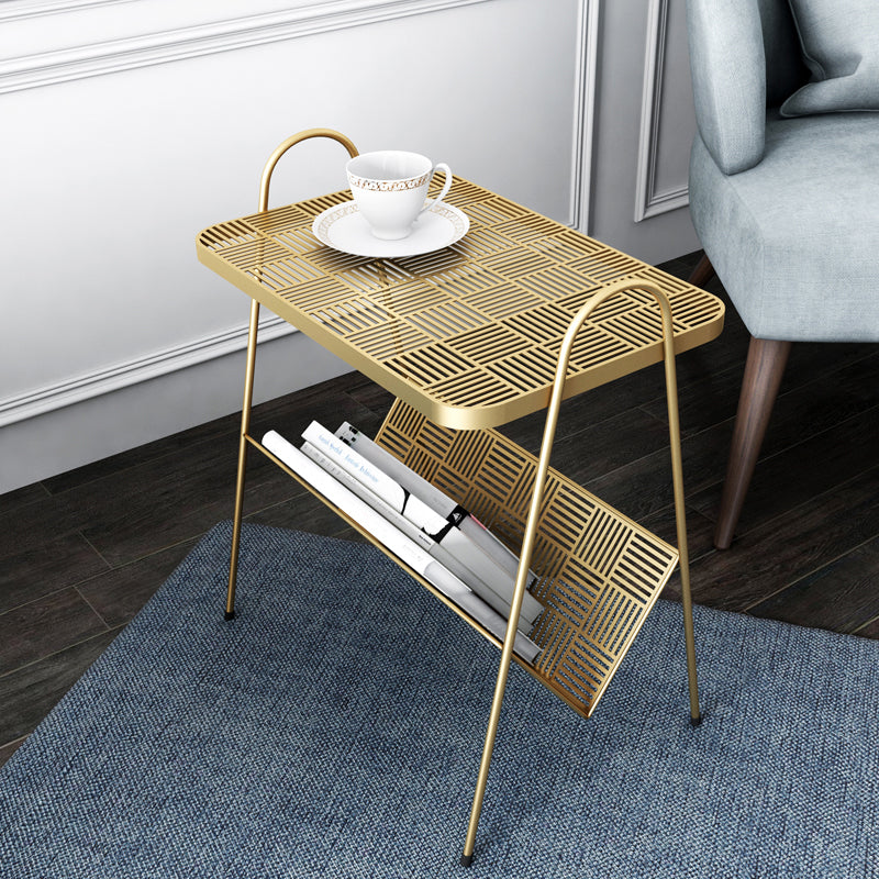 22.8" Tall Rectangle Top Side Table Iron Sled Base End Table with Magazine Holder