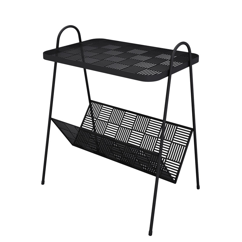 22.8" Tall Rectangle Top Side Table Iron Sled Base End Table with Magazine Holder