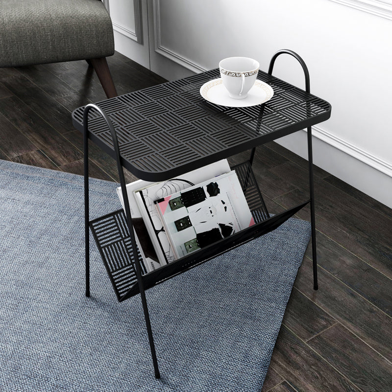 22.8" Tall Rectangle Top Side Table Iron Sled Base End Table with Magazine Holder