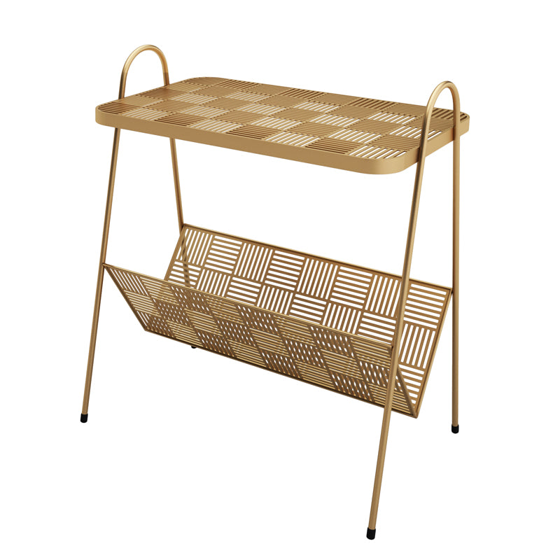 22.8" Tall Rectangle Top Side Table Iron Sled Base End Table with Magazine Holder