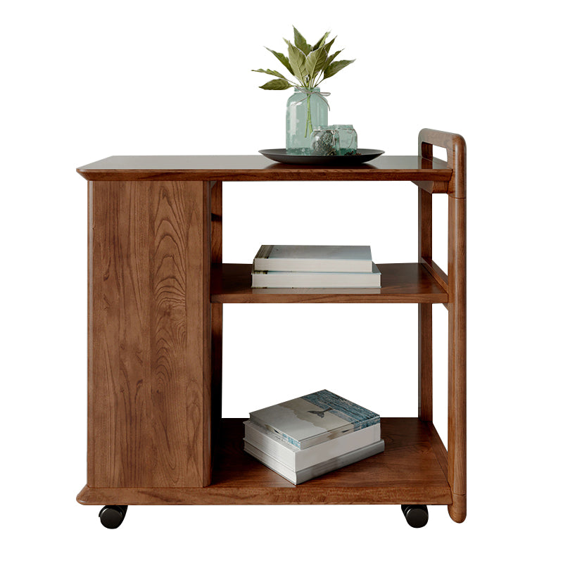 Square Wood Top Side Table Modern 25.6" Tall End Table with Shelves