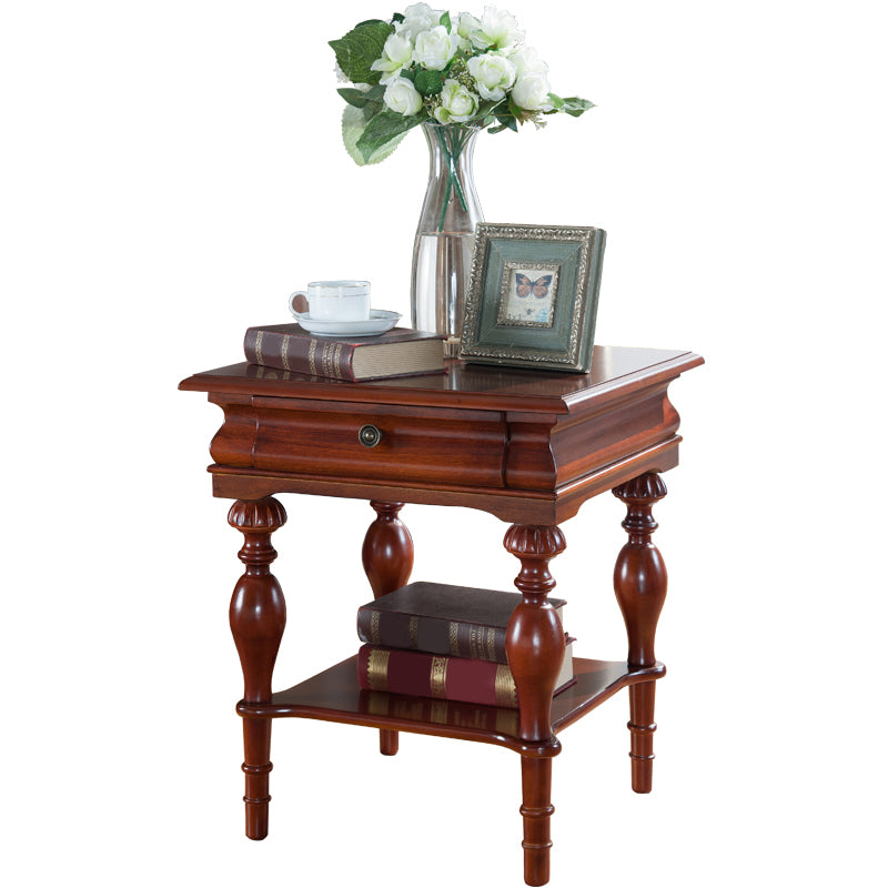 Wooden Square Top Side Table 22.8" Tall 4 Legs End Table with Storage