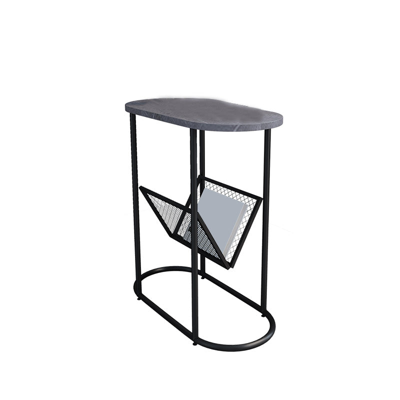 24.8" Tall Iron Frame Base End Table Oval Slate Top Side Table with Magazine Holder