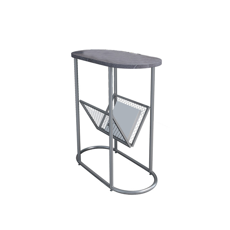 24.8" Tall Iron Frame Base End Table Oval Slate Top Side Table with Magazine Holder