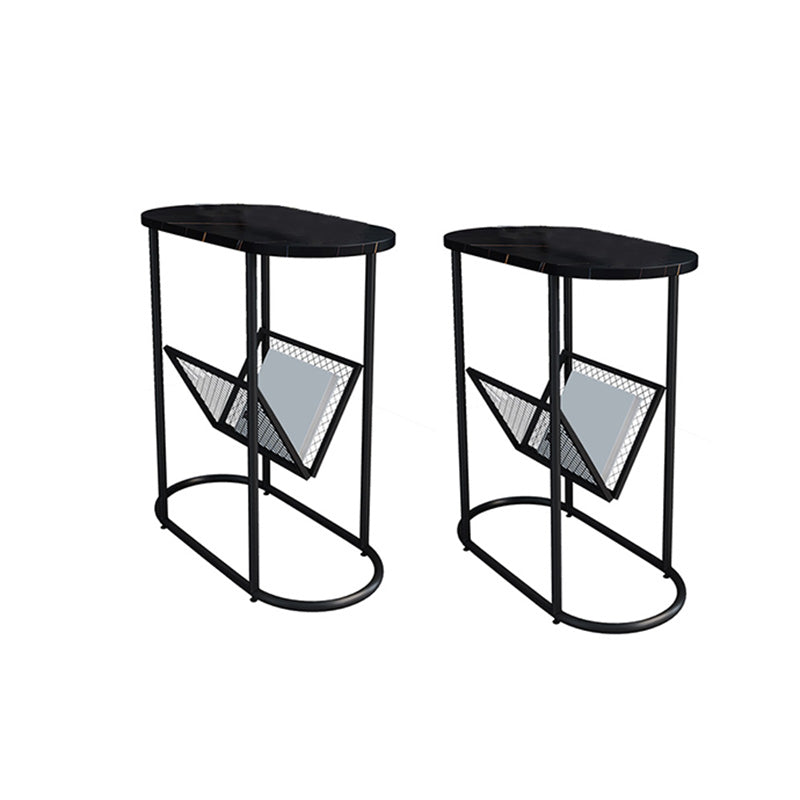 24.8" Tall Iron Frame Base End Table Oval Slate Top Side Table with Magazine Holder