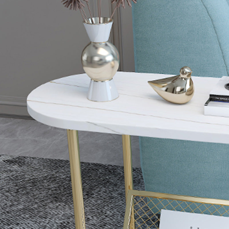 24.8" Tall Iron Frame Base End Table Oval Slate Top Side Table with Magazine Holder