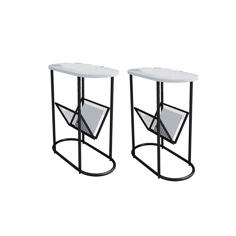 24.8" Tall Iron Frame Base End Table Oval Slate Top Side Table with Magazine Holder