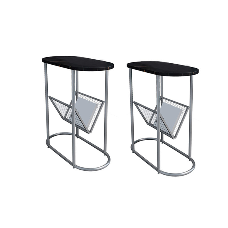 24.8" Tall Iron Frame Base End Table Oval Slate Top Side Table with Magazine Holder