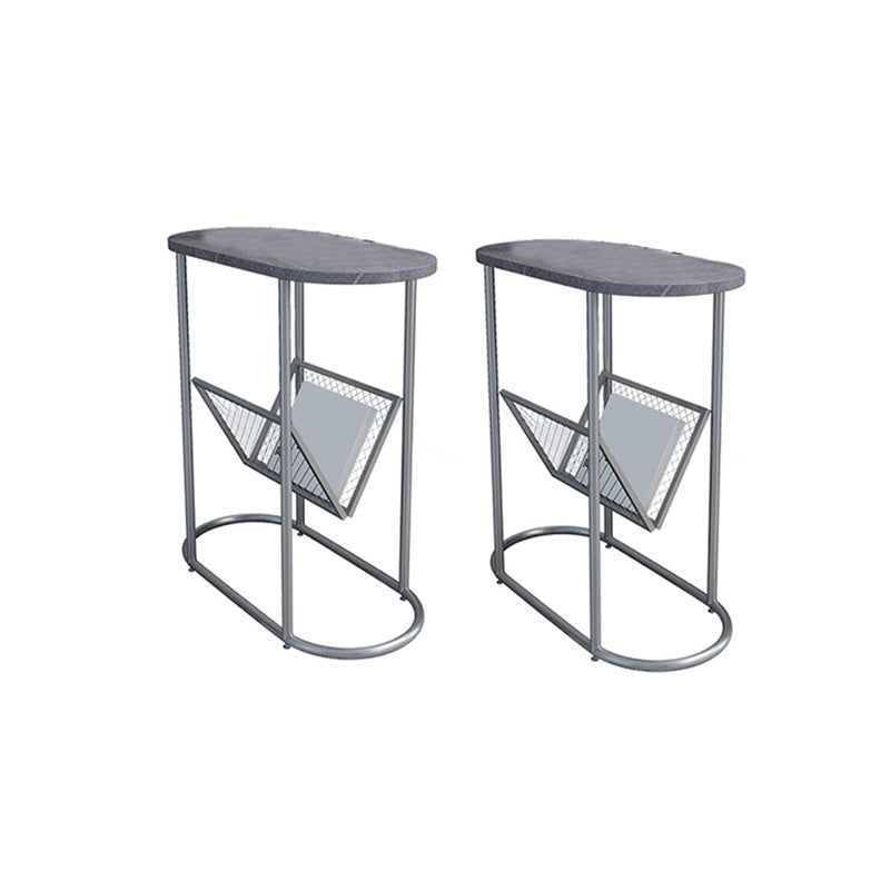 24.8" Tall Iron Frame Base End Table Oval Slate Top Side Table with Magazine Holder