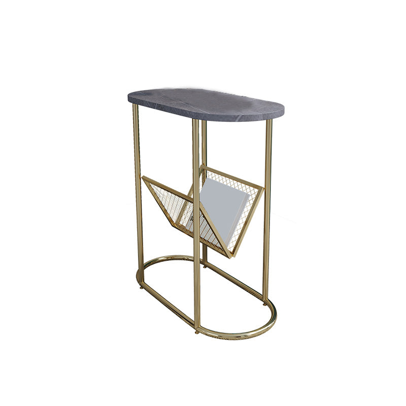 24.8" Tall Iron Frame Base End Table Oval Slate Top Side Table with Magazine Holder