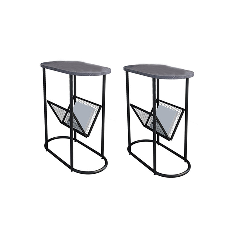 24.8" Tall Iron Frame Base End Table Oval Slate Top Side Table with Magazine Holder
