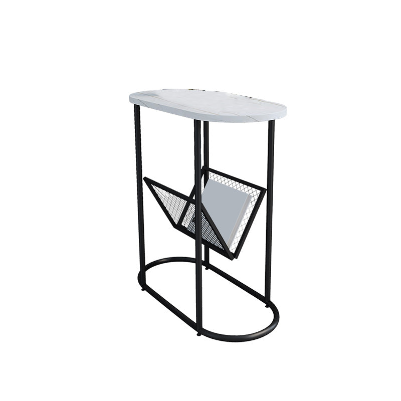 24.8" Tall Iron Frame Base End Table Oval Slate Top Side Table with Magazine Holder