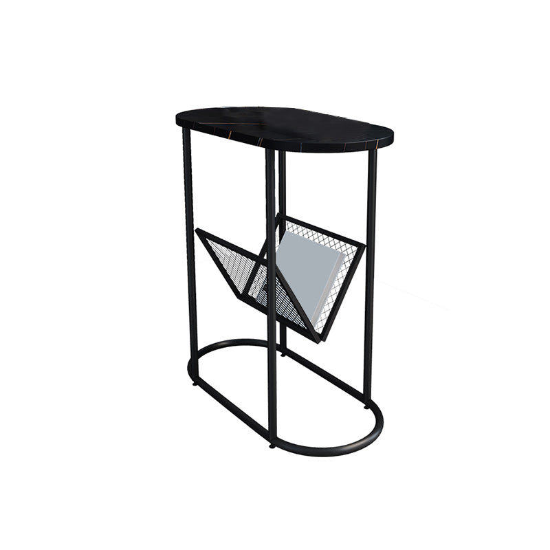 24.8" Tall Iron Frame Base End Table Oval Slate Top Side Table with Magazine Holder