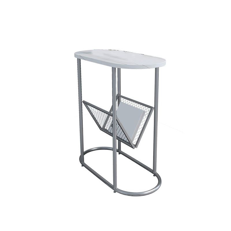 24.8" Tall Iron Frame Base End Table Oval Slate Top Side Table with Magazine Holder