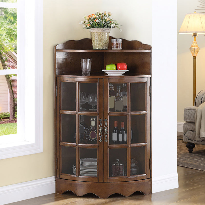 Mid-Century Modern Corner Accent Cabinet Rubberwood Cabinet With Doors