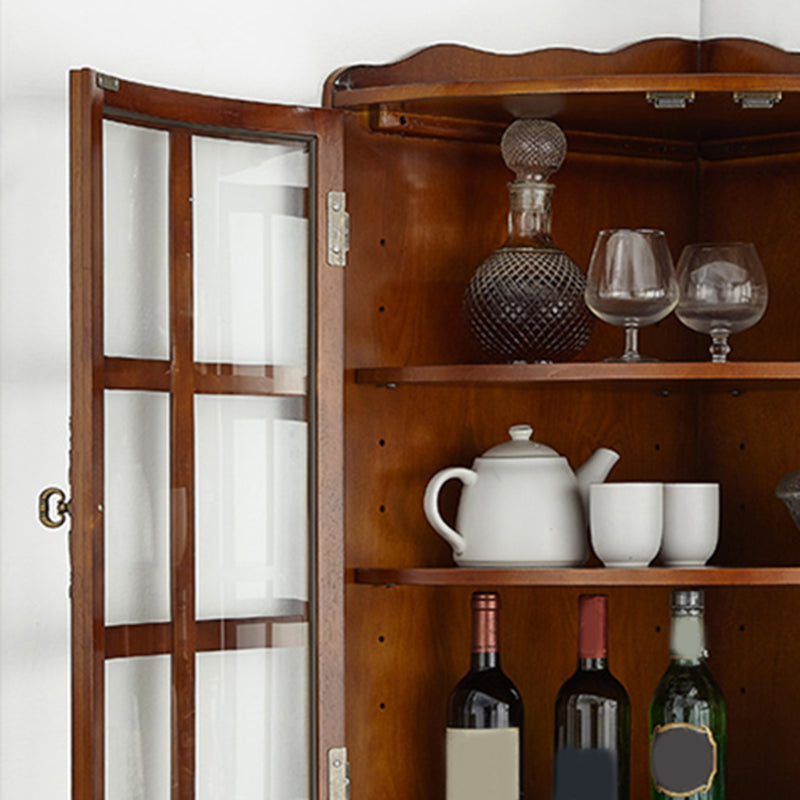 Mid-Century Modern Corner Accent Cabinet Rubberwood Cabinet With Doors