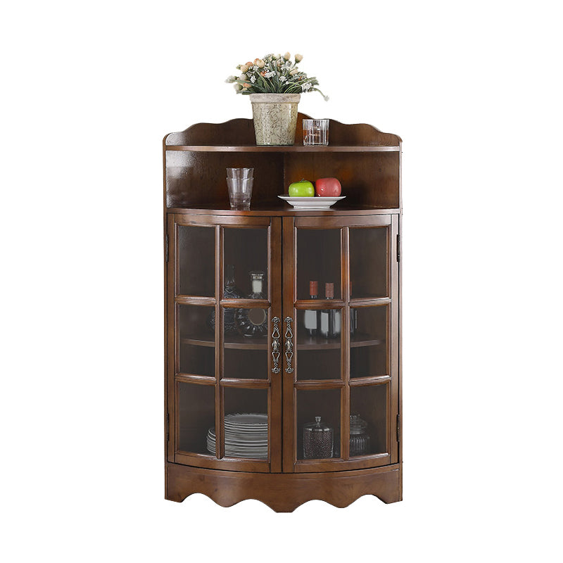 Mid-Century Modern Corner Accent Cabinet Rubberwood Cabinet With Doors