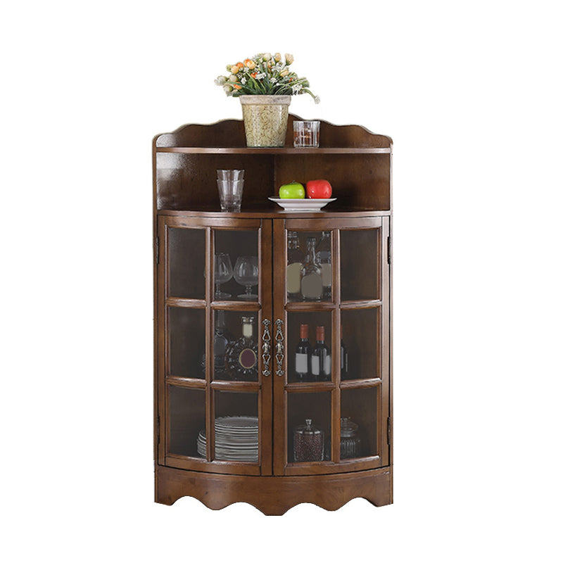 Mid-Century Modern Corner Accent Cabinet Rubberwood Cabinet With Doors