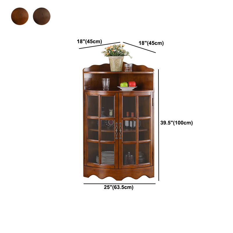 Mid-Century Modern Corner Accent Cabinet Rubberwood Cabinet With Doors