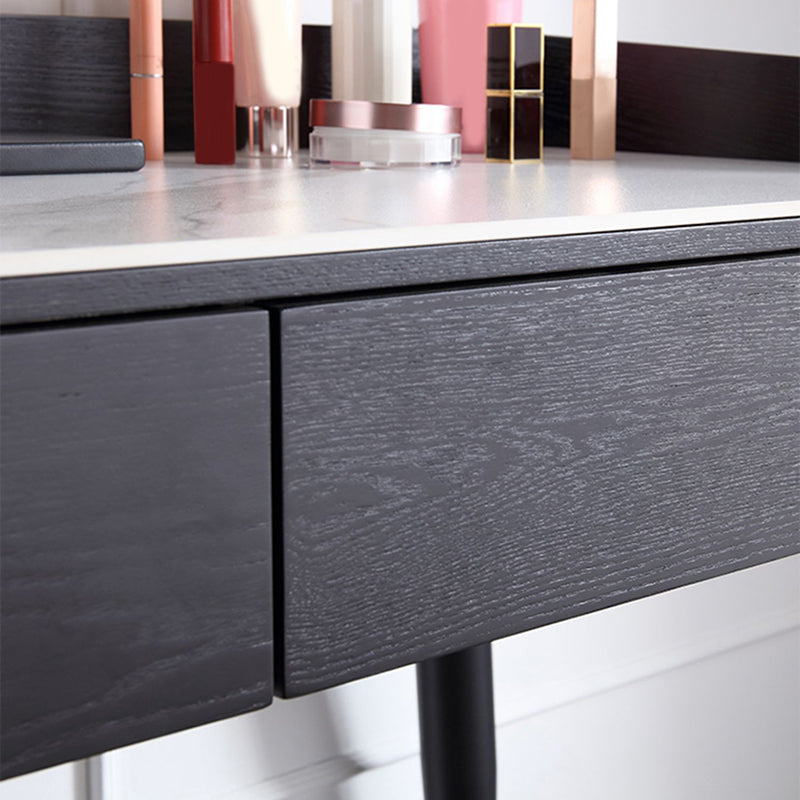 Contemporary Stone Makeup Dressing Table 33.5" H 2 Drawers Vanity Table in Black